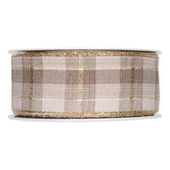 Band Karo dunkelbraun/natur/gold 40mmx18m