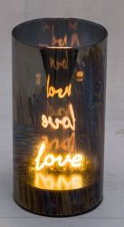 LED-Glas-Windlicht anthrazit innen Love 3xAA, 8x8x15cm
