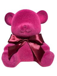 Teddybär mit Schleife sitzend geflockt violett 25cm