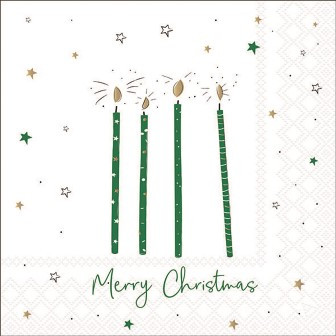 Serviette X-Mas candles green 33x33cm