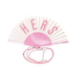 Fächer Holz/Polyester 23cm, Motiv: Hers, weiß/rosa 42x23x3cm