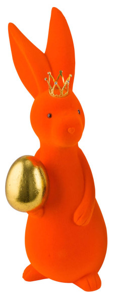 Hase beflockt mit Ei orange 19,5x23x67cm