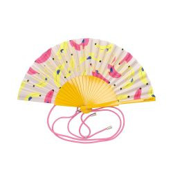 Fächer Holz/Polyester 23cm, Motiv: Bananas, gelb 42x23x3cm