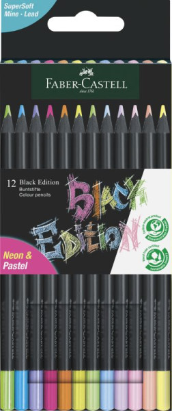 Faber-C. Buntstift Black Editi 12er Kartonetui Neon + Pastell