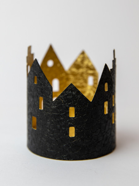 Windlicht Metall schwarz gold 7x7cm