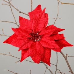 Blütenkopf Poinsettia mit Clip rot 25cm