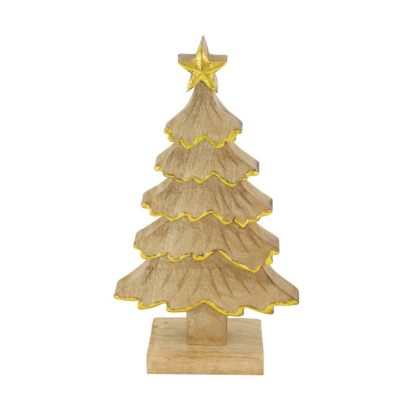 Weihnachtsbaum Mangoholz natur/gold 16x6x29cm