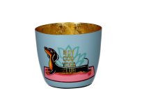 Windlicht Yoga Hund blau/ gold 8,5x10cm