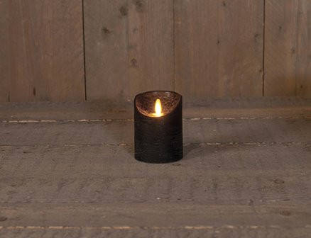 LED Stumpenkerze Rustikal Wachs schwarz 10x7.5cm