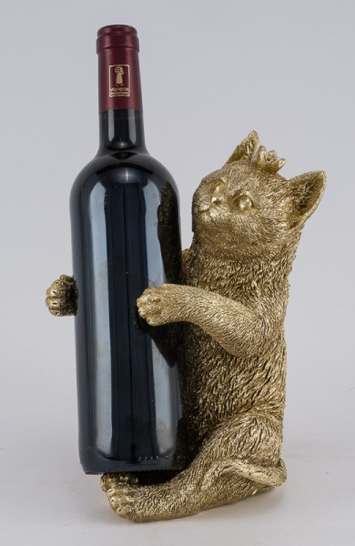 Flaschenhalter Katze Poly gold 15x15x24cm