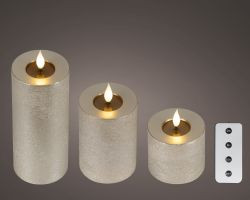 LED Kerze silber indoor 20x7,5cm 3er Set