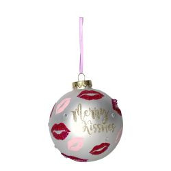 Weihnachtskugel Merry Kissmas, weiß D 10cm