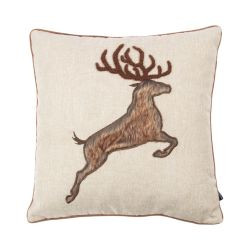 Kissen bestickt Reh sprung weiß 45x45cm