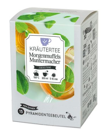 Pyramidenbeutelbox Morgenmuffels Muntermacher Kräutertee 15 Btl.