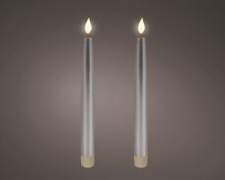LED Tafelkerze silber indoor 24,5x2,2cm 2er Set