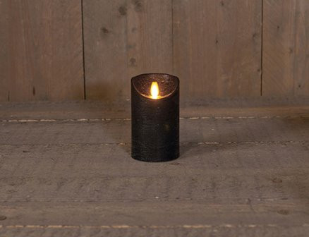LED Stumpenkerze Rustikal Wachs schwarz 12.5x7.5cm