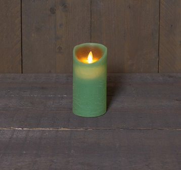 LED Stumpenkerze Rustikal Wachs jade grün 15x7.5cm