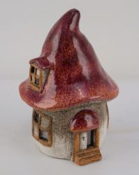 Windlicht Keramik Haus/Pilz natur/grün/bordeaux, 10x10x14cm