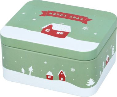Gebäckdose Merry Xmas grün eckig Größe S
