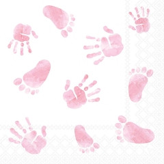 Serviette Hands and feet pink 33x33cm