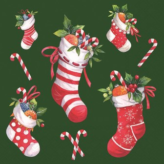 Serviette X-Mas stockings green 33x33cm