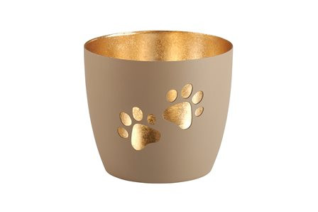 Windlicht Pfoten sandstone/gold 8,5x10cm