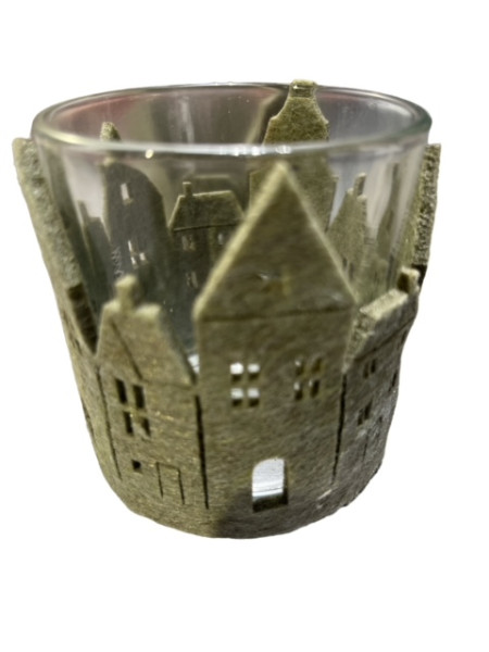 Windlicht Häuser grün 7x8cm