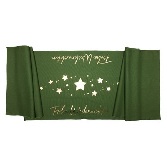Tischläufer FroheWeihnachten 40x155cm tannengrün/gold