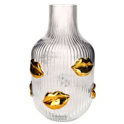 Vase Glas L´amour 30cm Lippen Gold, transparent, gs 18,3x30x18,3cm