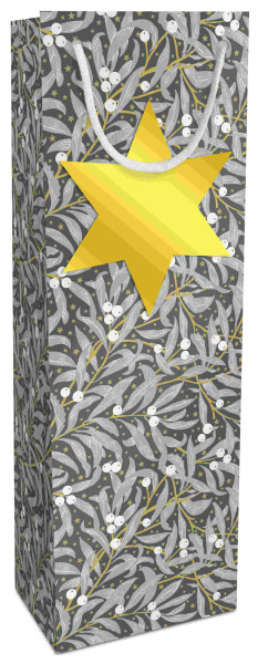 Tasche 12x36x10 mit Stern Kraftpapier Christmas Leaves