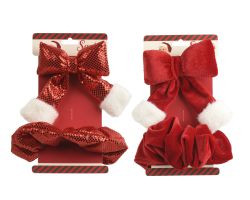 Set Schleife u. Haargummi Xmas Polyester samt 18x9,5x2,5cm 2fach sort.