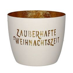 Windlicht Madras M, Motiv: Zauberhafte Weihnachtszeit, weiß/gold H8,5cm, D10cm