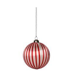 Weihnachtskugel Chinois 8cm, dünne Streifen, rot/weiß D8cm